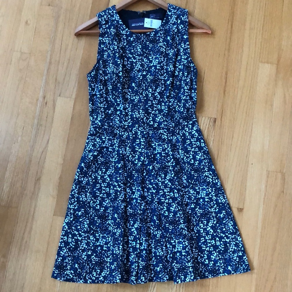 GAP Linen-Cotton Fit & Flare Blue Floral Dress
